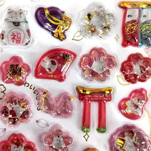 4sheets Japanese cherry blossom themed embossed stickers, 3D solid embossed stickers, lovely exquisite and interesting creative decoration, handmade sticker style, suitable for mobile phone case and laptop decoration, perfect gift