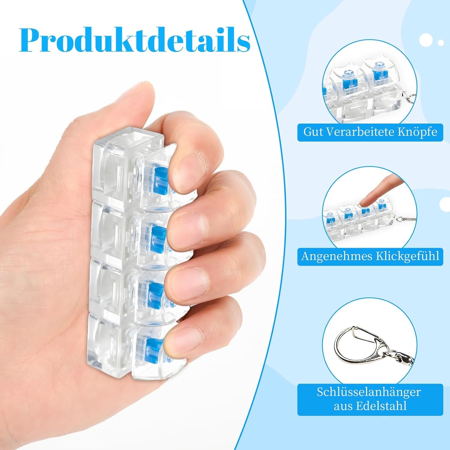 4-Key LED Mechanical Switch Fidget Keychain, Clicker Stress Relief Toy, Perfect Gift For Programmers Gamers Office Workers