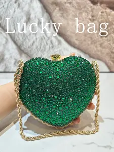Women's Shiny Heart Evening Bag, Luxury Rhinestone Metal Chain Crossbody, Perfect for Parties, Weddings, Christmas Events