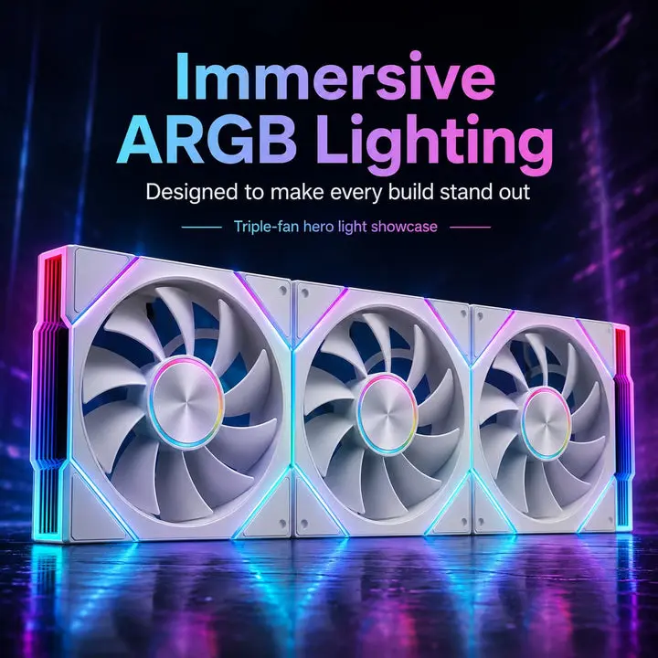 HotBell 120mm ARGB PWM Case Fans 3-Pack, 2000 RPM, 61.5 CFM, Daisy-Chain PC Cooling Fans, 5V 3-Pin ARGB, 4-Pin PWM