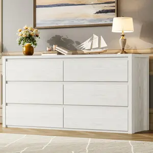 Garvee 6 Drawer Dresser for Bedroom, Wide Wood Chest of Drawers Handle Free, Large Modern Dresser Storage Cabinet for Living Room, Hallway Entryway