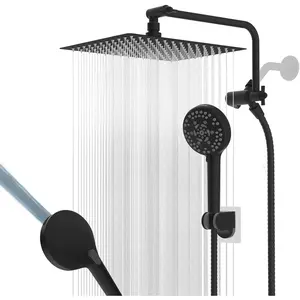 12'' All Metal Shower Head, High Pressure Rainfall & Handheld Showerhead Combo with 11'' Adjustable Extension Arm, 71'' Hose and Shower Head Holder, Matte Black