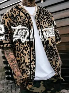 Men's Regular Fit Leopard Print Button Short Sleeve Shirt, Casual Street Fashion Comfy Top for Summer, Men's Clothes for Daily Wear