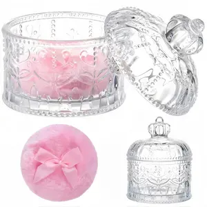 1pc Large Body Powder Puff and Container Velour Material Soft Washable Reusable for Wet Dry Makeup with Crystal Case
