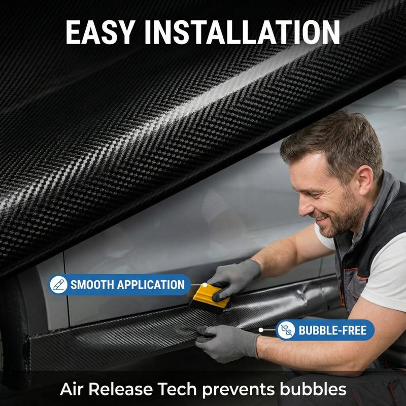 FONESO 7D Super Glossy Black Carbon Fiber Vinyl Wrap with Cutter & Hand Tool Set, Anti-Wrinkle, Air Release Automotive Bubble Wrap 60"x12", Self Adhesive Car Vinyl Sticker DIY Decals 1FT x 5FT Universal Fit for Car SUV Truck Motorcycle Bicycle - Black