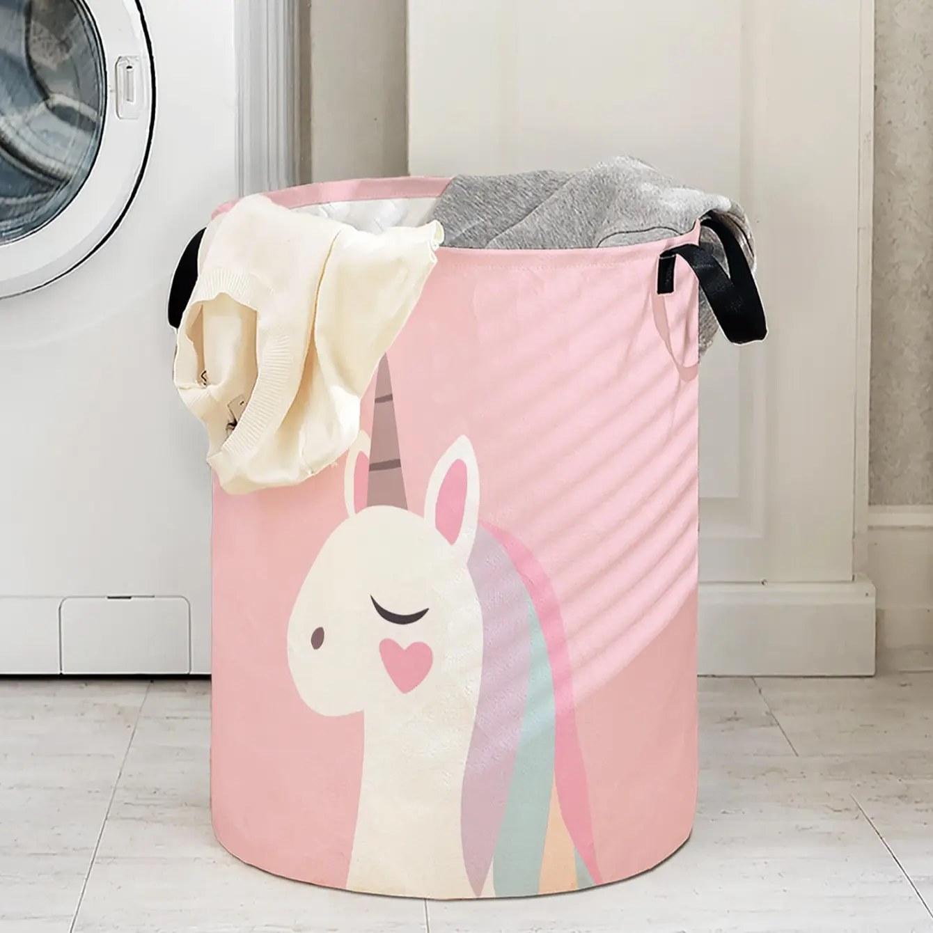 Cartoon Unicorn Print Laundry Basket with Handle, Laundry Hamper Basket, Durable Foldable Design, Large Capacity Clothes Storage Bin, Toy Organizer Box, Clothes Baskets
