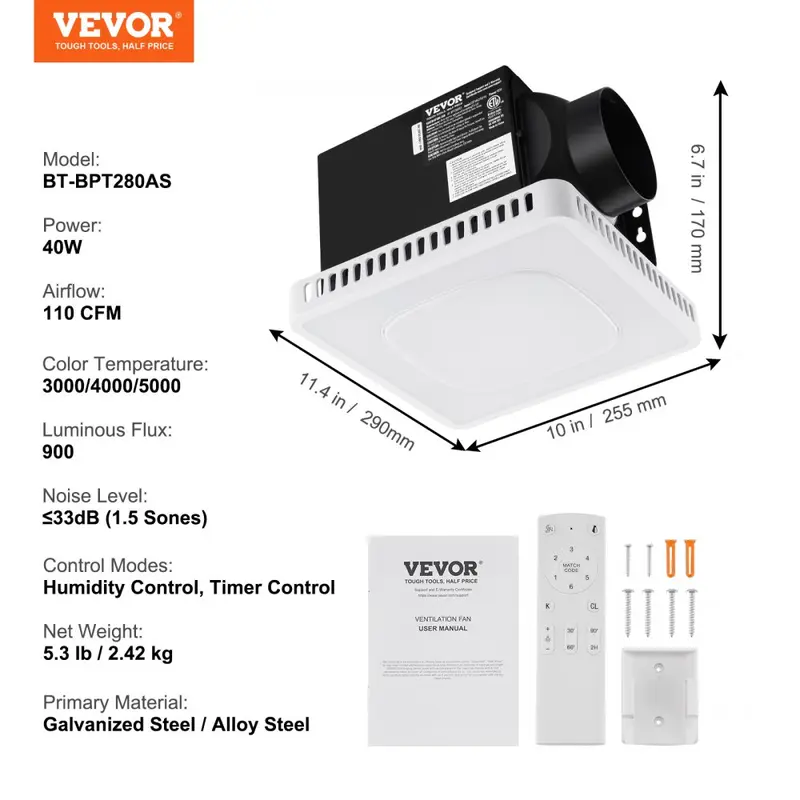 110 CFM - no Heating with 8 Colors Lamp