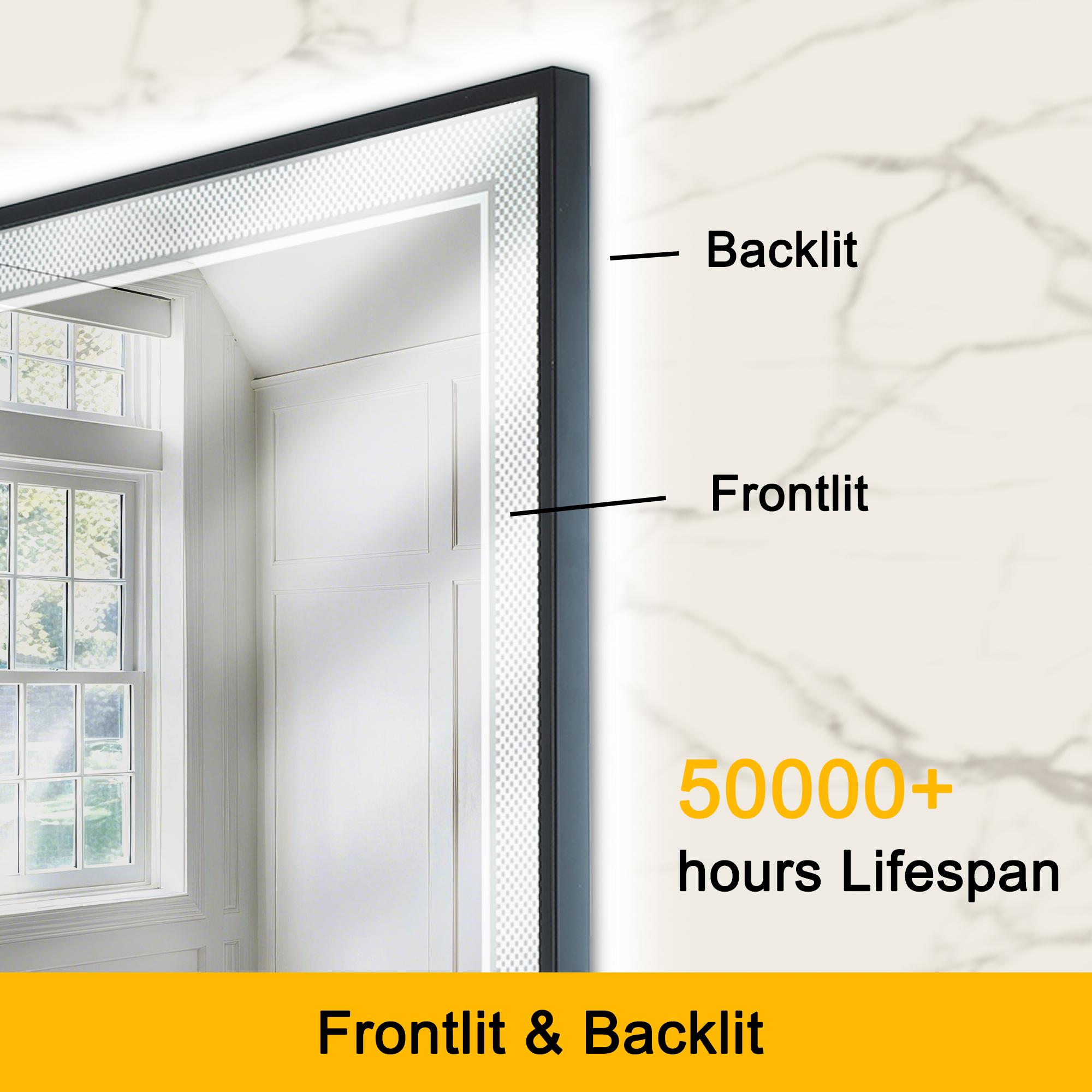 Adjustable LED Bathroom Mirror 3 Color Temperature 3500K/4500K/6500K Dimmable Shatterproof Wall Mounted Vanity Mirror 24x32/24x36/32x40 Inch for Bathroom Renovation