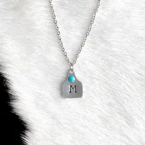 Tiny Turquoise Cattle Tag Necklace - Western Fashion Accessory