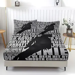 Michael Jackson Themed Patterned Bed Sheet, Comfortable Printed Pattern, Including 1 Bed Sheet And 2 Pillowcases, Comfortable Bedding, Non Slip Dust Cover Suitable For Bedrooms And Guest Rooms, Suitable As a Gift