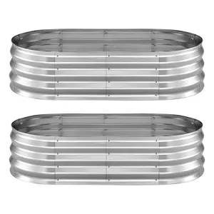 VEVOR 2 Pack Galvanized Raised Garden Beds, 4 x 2 x 1 ft, Oval Metal Planter Boxes Kit Outdoor, Bottomless Elevated Garden Box with Gloves, Alu-Zinc, for Planting Flowers Fruits Vegetables, Silver