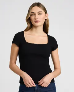Express Pointelle Square Neck Short Sleeve Tee