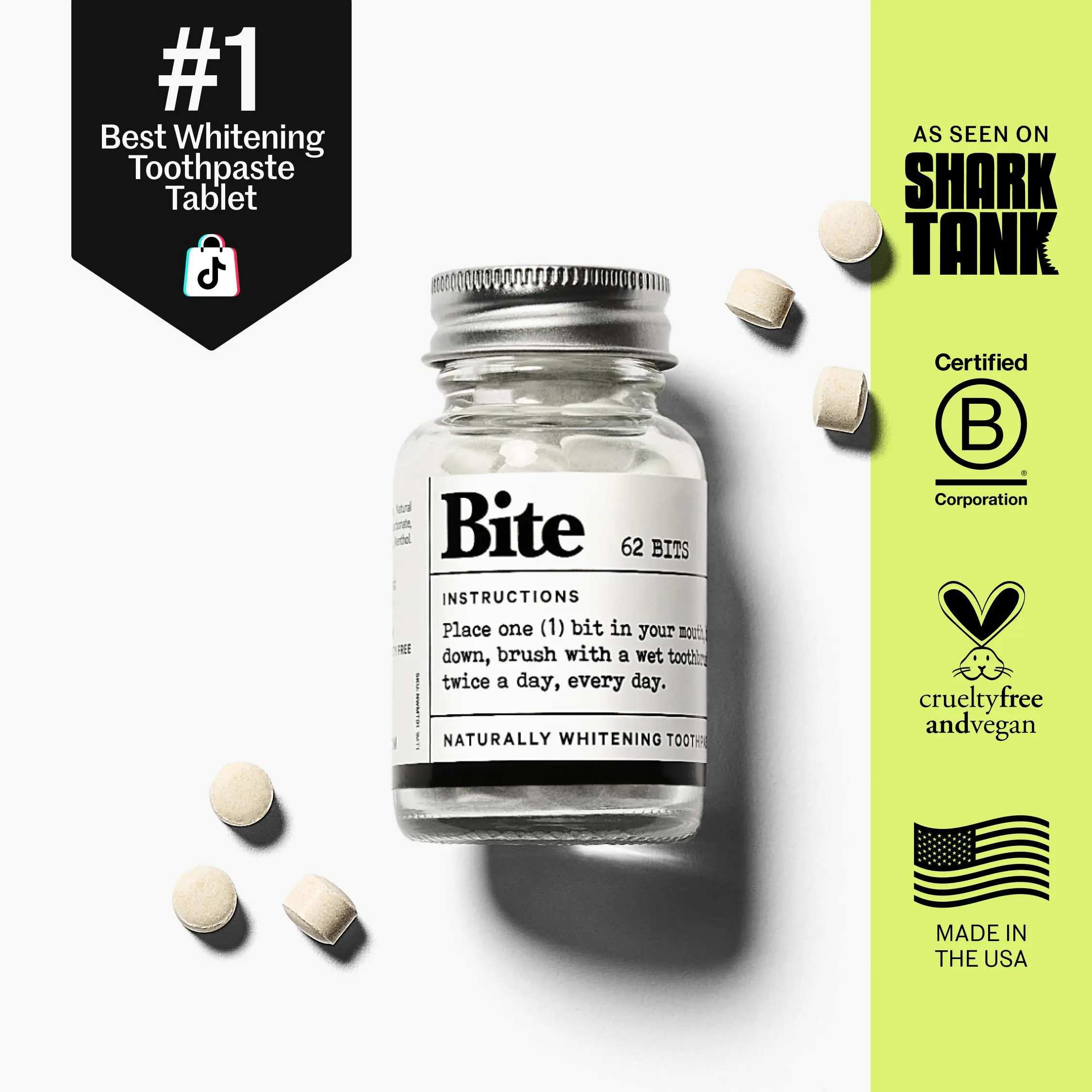Bite Toothpaste Bits – Natural, Remineralizing, Whitening Toothpaste Tablets with Nano-Hydroxyapatite and Xylitol - As Seen On Shark Tank Gentle Foam