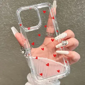 Heart Pattern Transparent Tpu Phone Case, Anti-Drop Shockproof Thickened Protective Cover, Valentine's Day Gift for Boyfriend Girlfriend, Compatible with iPhone 11-17 Pro Max, Accessories