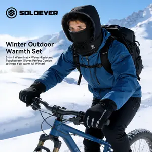 SOLOEVER Winter Hat & Gloves - Winter Outdoor Warmth Set 3-in-1 Thermal Plush Balaclava Windproof Waterproof Adjustable Fit for Men Women Unisex Design Ideal for Outdoor Activities Ideal Gifts for Christmas outdoor winter warm hat cold