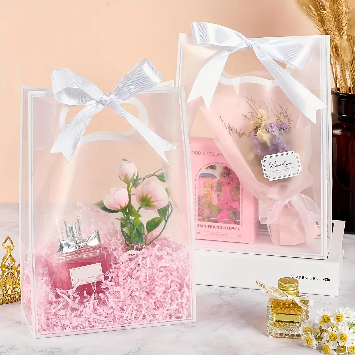 10pcs Transparent Gift Bags with Ribbon, Graduation Gift Wrapping, Perfect for Valentine's Day, Bridal Shower, Birthday Party, Wedding, Graduation Gifts, Party Gift Packs