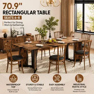 Super Rectangular Dining Table 70.9 Inch Large Kitchen Table for 8 People Waterproof Industrial Wood Desk with Adjustable Legs Rustic Brown Wooden Dining Room Table Family Conference Desk for Living Room Office