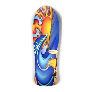 Wave Old School Skateboard Deck – Fire Meets Water, Wall Decor (10" x 30")