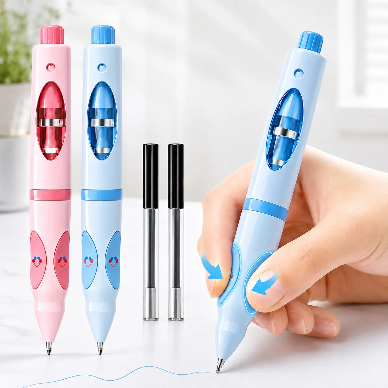 Learning Pen — The Pencil Kids grip-correcting pen features an automatic lead-advancing mechanism to help correct your grip and comes with 12 refill leads.