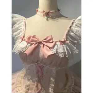 Japanese Sweet Lolita Kawaii Elegant Dress Women Y2k Bow Design Princess Mini Dress Female Lace Birthday Party Chic Outfits New