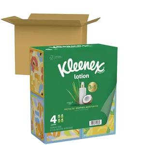 Kleenex Lotion Facial Tissues with Coconut Oil & Aloe 3-Ply 4 Cube Boxes 60 Tissues Each Gentle Skin Care 240 Total Sheets Dermatologist Tested for Gentle Cleaning