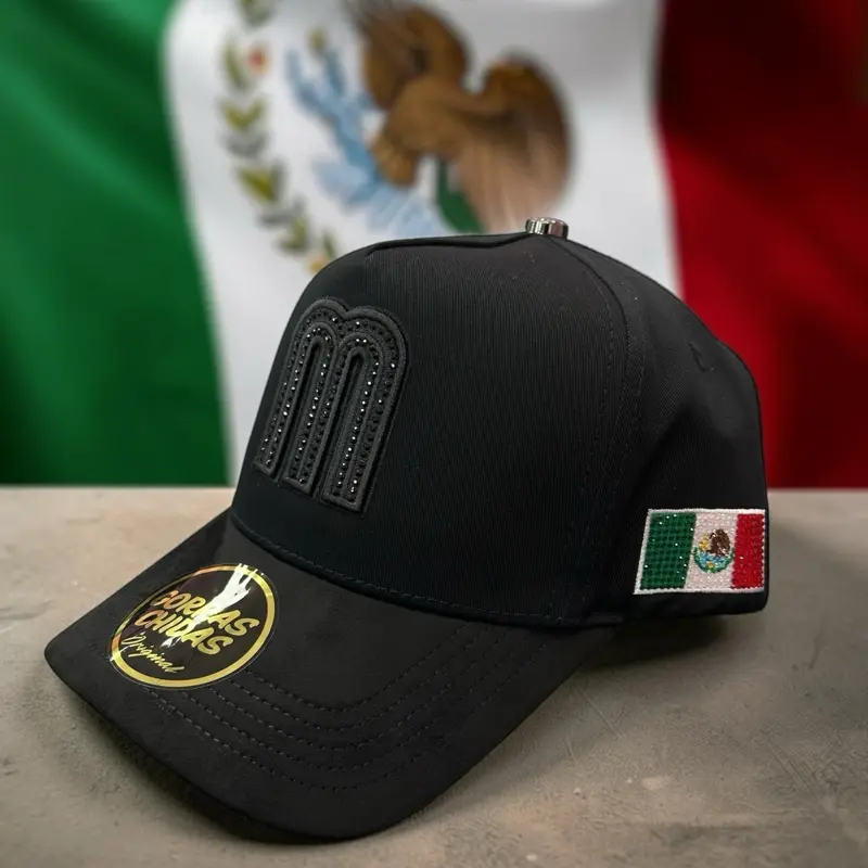 Dark Unisex 3D Embroidered Mexico “M” with Rhinestones Adjustable Casual Snapback Hat with Suede Visor, Women's Fashion Accessory, Ideal Gift Item, Snapback Hat