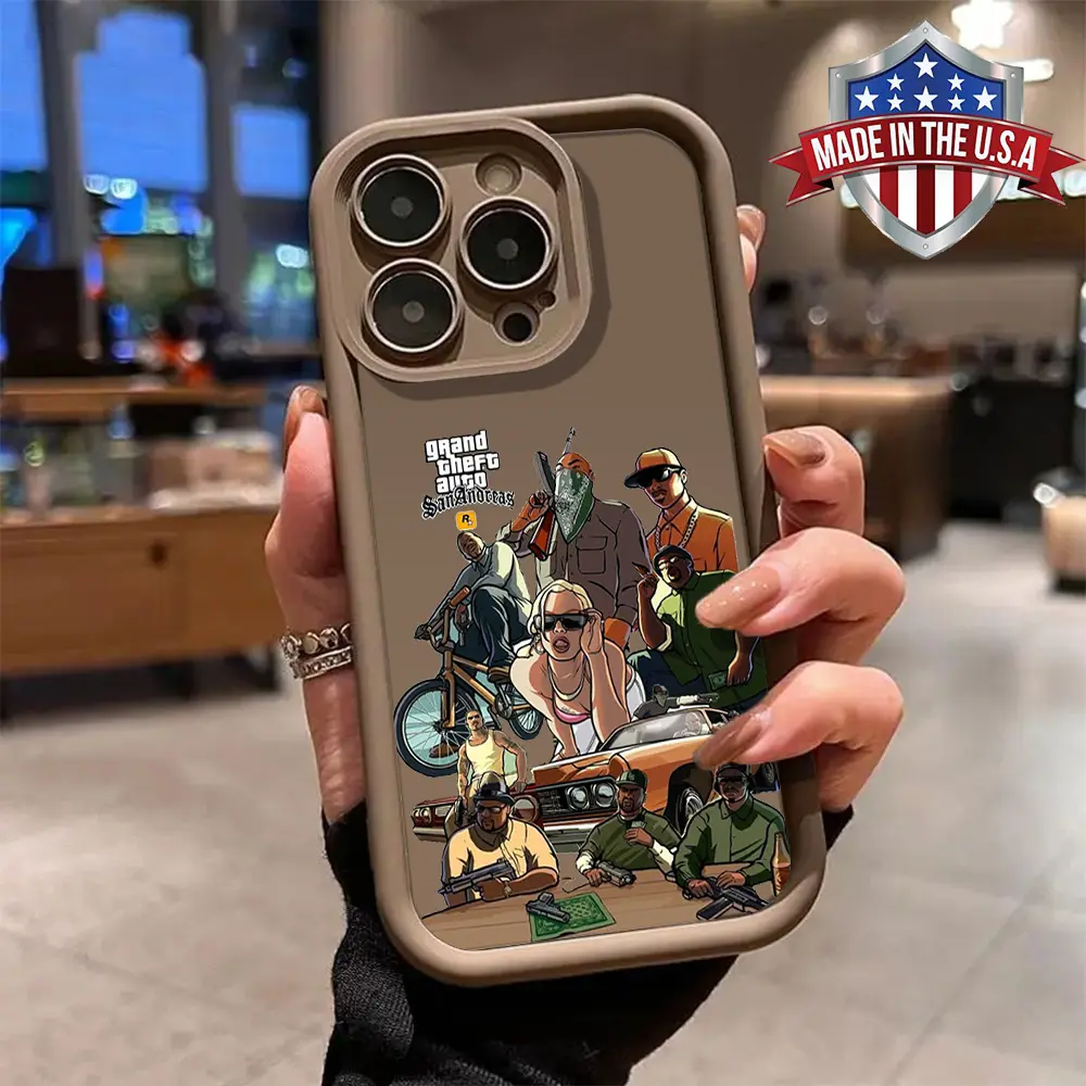 Cool GTA San Andreas Grand Theft Auto Character Pattern Phone Case for iPhone Samsung 17 16 15 14 Pro Max 13 12 11 XR XS Plus Air Galaxy S26 S25 S24 S23 S22 Ultra Plus FE Shockproof Anti Drop Anti Scratch Durable Impact Resistant Soft TPU Cover gift for b