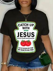 100% Cotton Catch Up With Jesus Funny Christian Ketchup Pun Food Meme T-Shirt