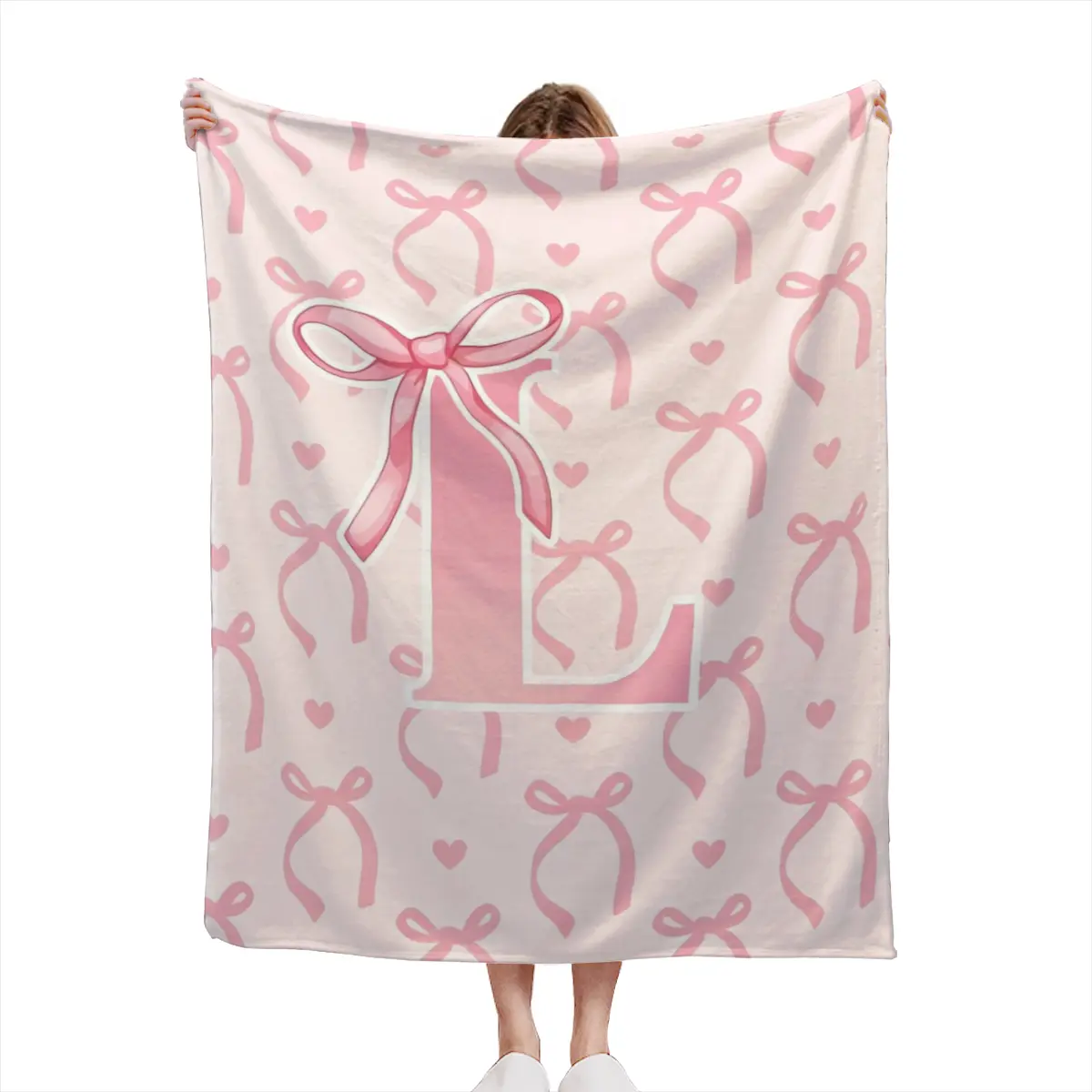 Coquette Pink Bow Initial Y Throw Blanket, Monogram Letter Y Flannel Blanket, Soft Cute Girly Aesthetic Decor Blanket, Personalized Gift for Women
