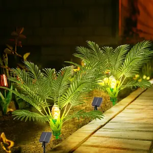 2 Pack 25 Inch Prelit Artificial Palm Trees with Solar Powered Lights, Outdoor Waterproof Christmas Decor Stake Lights, Xmas Landscape Ornament for Yard Patio Garden Walkway Sidewalk