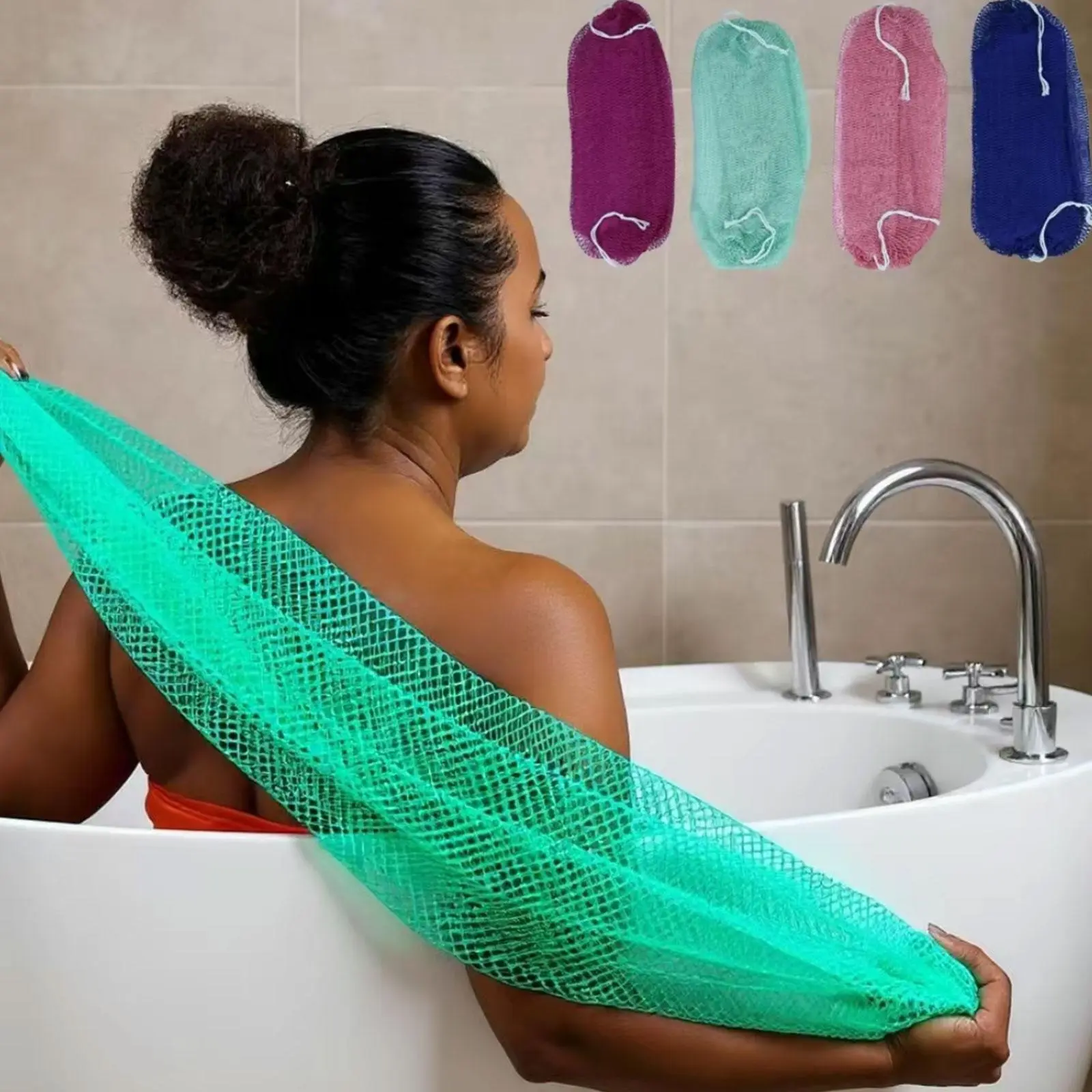 2PCS netted sponge, true Sabo sponge with handle, Avro scrubbing net bath towel for shower, exfoliating body care tool, exfoliating netted sponge, Exfoliating Net Sponges