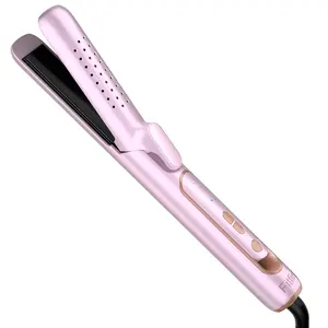 Fitfirst Airflow Styler Hair Straightener & Curler, Titanium Flat Iron for Travel, Straightening Iron with Cooling Air Vents to Lock in Style, 5 Adjustable Temp, Auto Shut Off, Dual Voltage, Pink