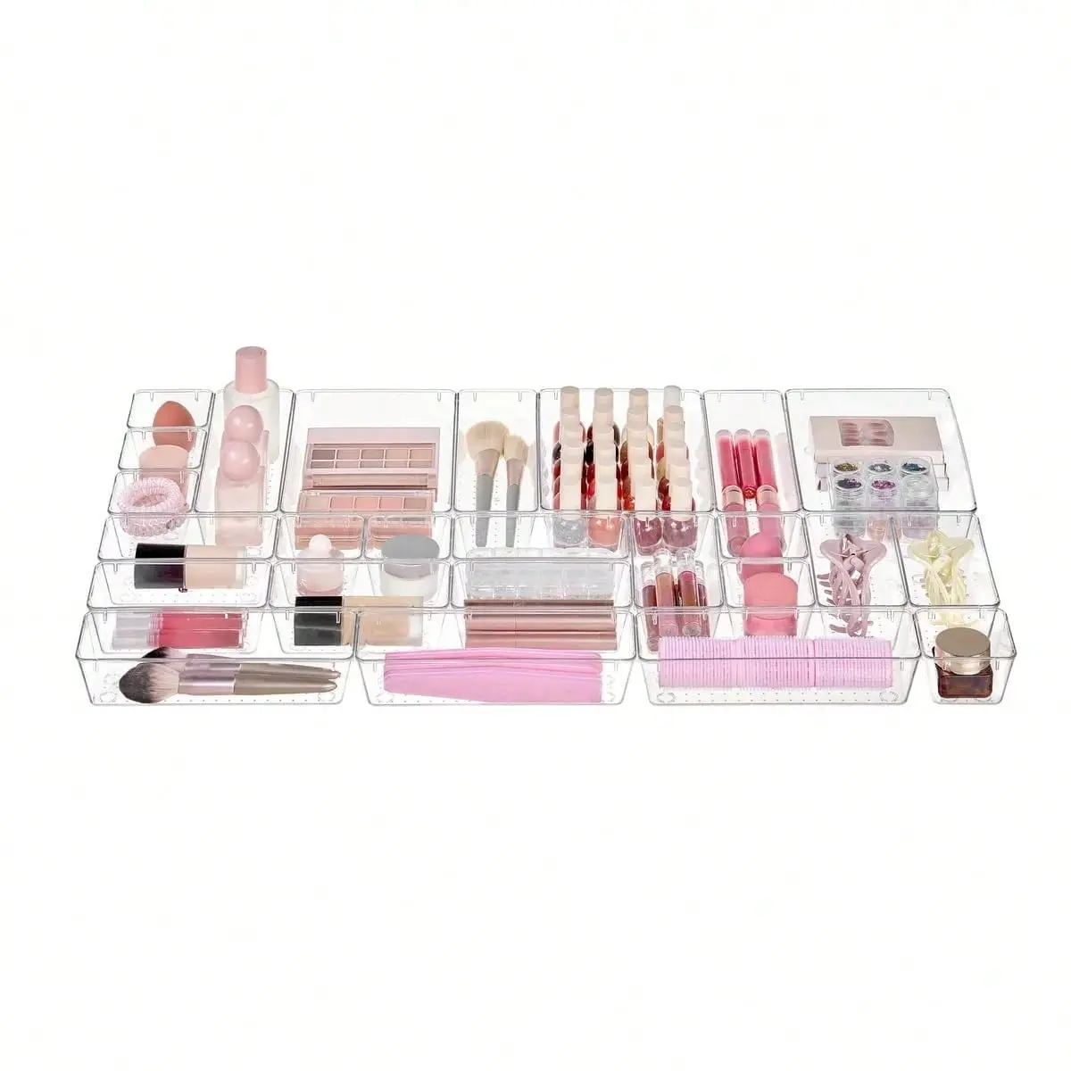 25/8 Pcs Clear Drawer Organizer Set – 4 Sizes Stackable Plastic Trays for Every Drawer in Your Home – Viral TikTok Drawer Organization Hack Bins for Makeup Kitchen Office Bathroom – Instantly Tame the Messiest Junk Drawers