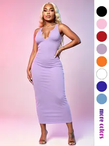 Women's 2026 Summer Ribbed Bodycon Maxi Dress, Sleeveless Sculpting Fit U Neck Stretchy Long Tank Dress for Evening Party Wedding Guest Vacation