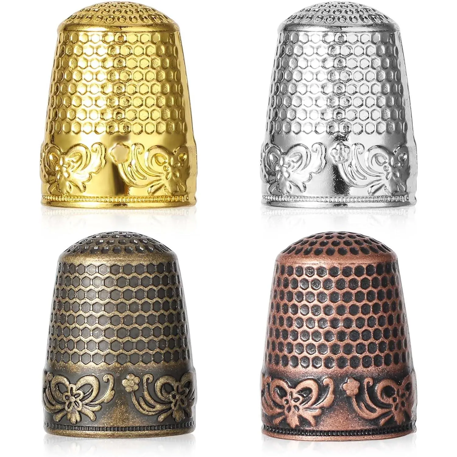 4 count Sewing Thimbles for Hand Sewing, 4 Colors Sewing Thimble Finger Protector Dazzling and Metal Quilting Craft Accessories for Knitting Needlework DIY Tools