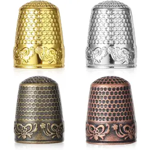4 count Sewing Thimbles for Hand Sewing, 4 Colors Sewing Thimble Finger Protector Dazzling and Metal Quilting Craft Accessories for Knitting Needlework DIY Tools