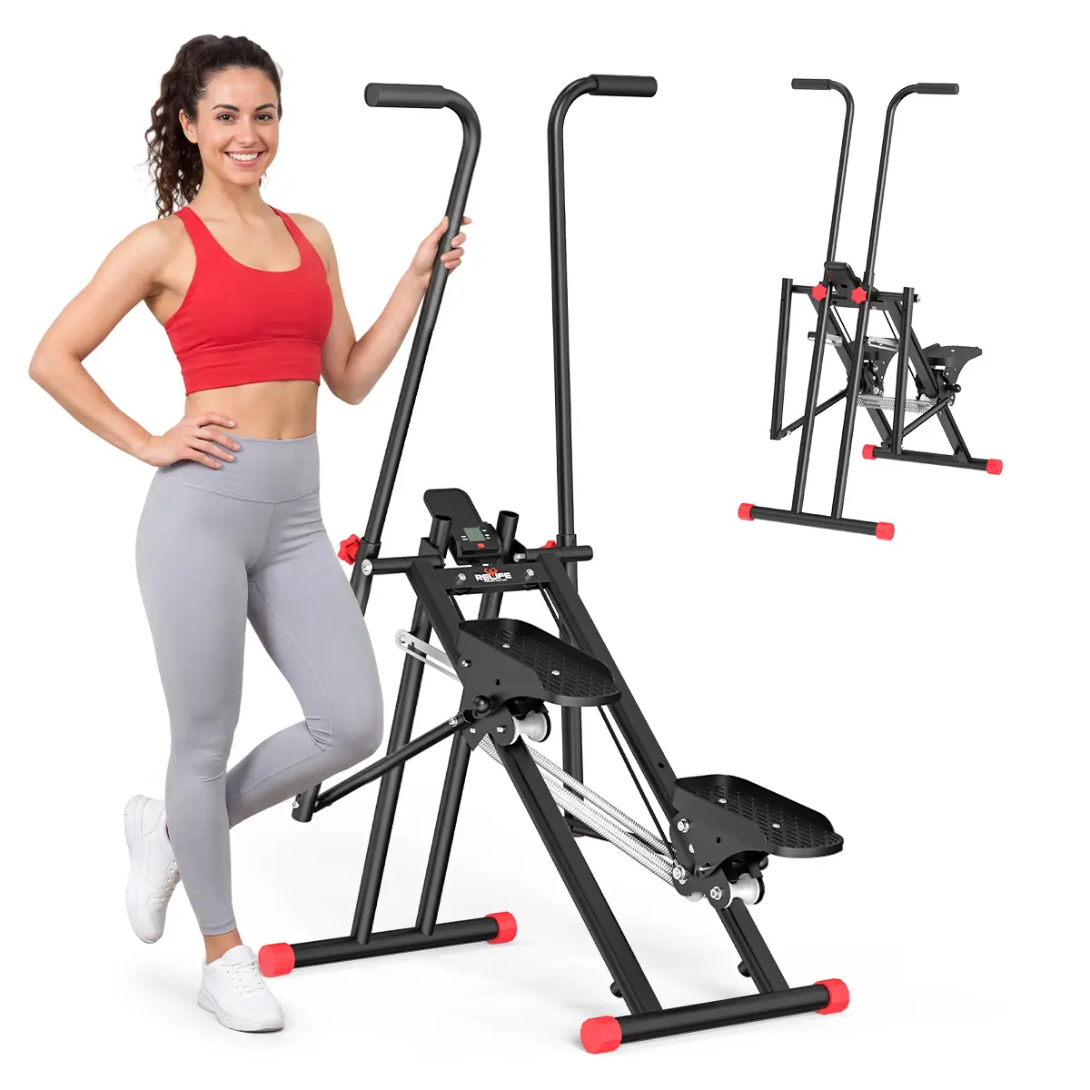 RELIFE Indoor Stair Climber - Compact Adjustable Stepper with Steel Frame, LCD Display for Cardio Workouts, Stairs Master Full Body Fitness Training Machine