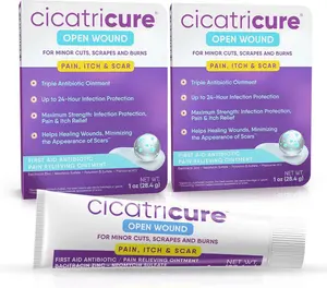 Cicatricure Open Wound Care, 2 Pack, First Aid Ointment, Effective Emergency Kit Relief for Minor Cuts, Triple Ointment with Bacitracin, Healthcare, 1 oz, Pack of 2