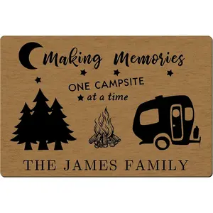 Personalized Camping Doormat - Custom Family Name Welcome Mat for RV, Camper, Trailer - "Making Memories One Campsite at a Time" Outdoor Rug - Great Gift for Camping Lovers & RV Owners
