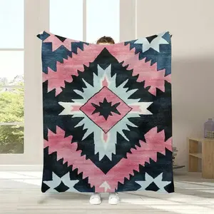 Luxurious Aztec Style Pink Flannel Throw Blanket  Soft  Comfortable for All Seasons Suitable for Sofa Bed Office and Travel Perfect Gift for Christmas and Birthdays