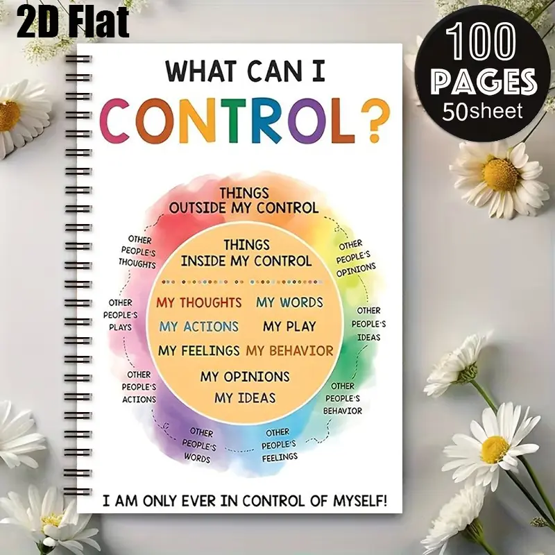 1pc Spiral Coil Notebook 5.7x8.26 inch, Durable Binding, Mental Health Journal for Teens & Adults, Daily Self-Control Tracker, Great Gift for Back to School, Birthday, Christmas, Stress Relief Tool for Home & Office Use [2D] Flat