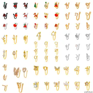 9Pcs Clip-On Nose Ring Pack | Punk Rhinestone & Stainless Steel Septum Charms for Women 2026