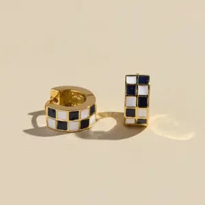 Navy & White Checkered Enamel Huggies
