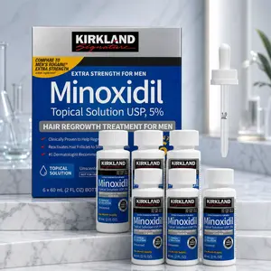 Kirkland Signature Minoxidil 5% Liquid Extra Strength Hair Loss Regrowth Treatment for Men USP Topical Solution with Dropper Included Peppermint Castor Blend Rosemary Biotin Haircare