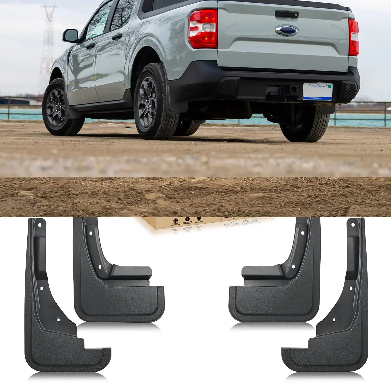 Nilight Front & Rear Mud Flaps Set, Polypropylene Car Exterior Protector, Laser Scanned Mud Shielding Debris Guard, Compatible Accessories for Ford Maverick 2022-2025