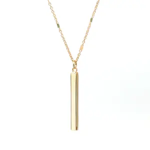 Bauble Sky Modern Bar Charm Necklace - Simple Gold Pendant with Chain