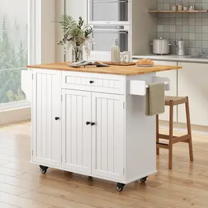 Gizoon Kitchen Island with Storage Island Table for Kitchen with Drop Leaf 5 Wheels Interal Storage Rack a Drawer Spicy Rack and Towel Bar Sufficient Countertop Space and Storage