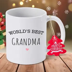 S&H World's Best Grandma Ceramic Mug--Coffee Tea Cup with "World's Best Grandma" Printed, Hand Wash Only, Suitable as Christmas, Birthday, Thanksgiving Gift, Ceramic Mug for All Grandmas, No Assembly Needed, Reusable for Hot Drinks