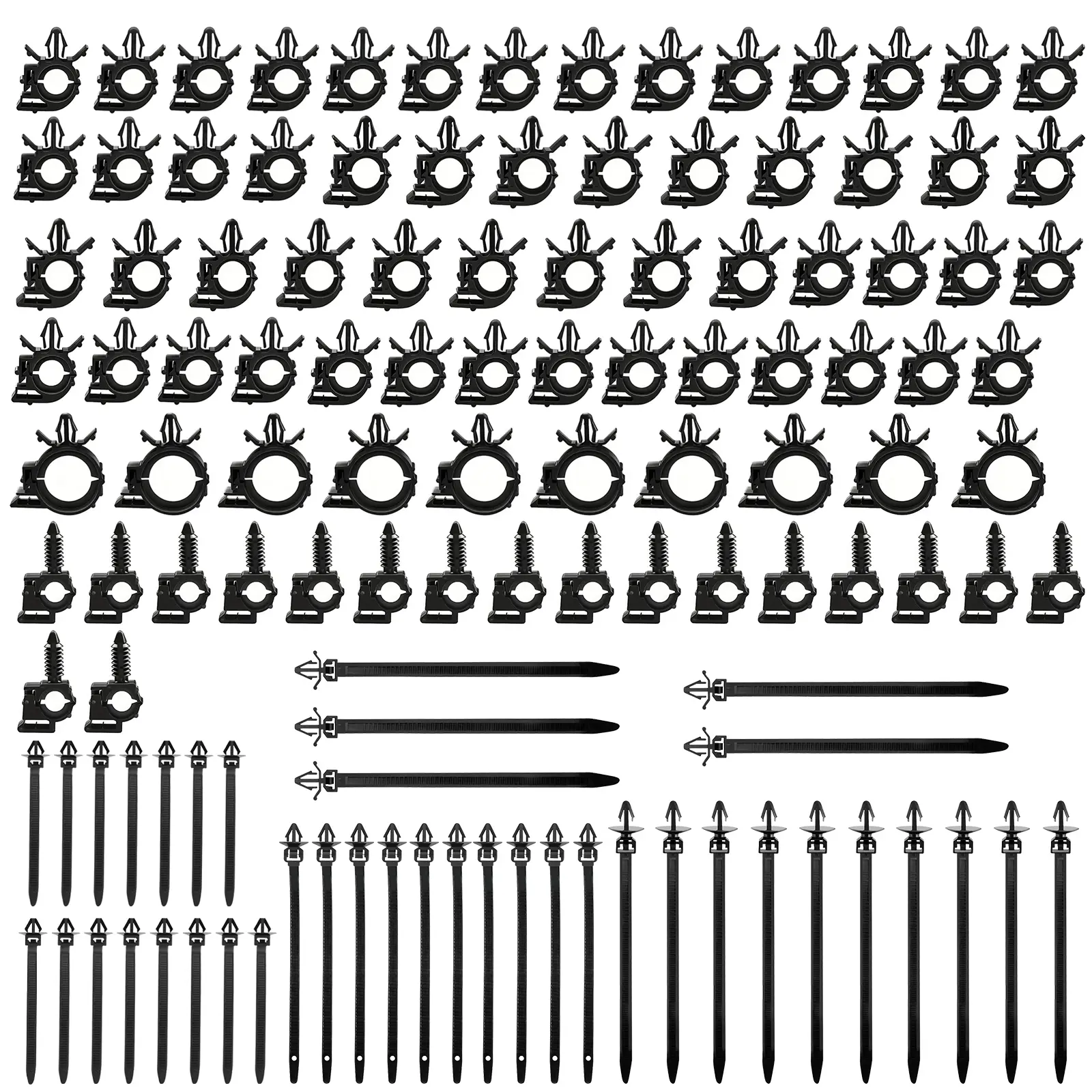130Pcs Universal Car Wire Loom Routing Clips Set -5 Different Sizes Automotive Wiring Harness Clamp,Push Mount Cable Zip Tie with Car Wire Loom Routing Clips