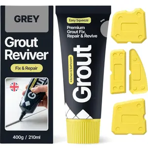 Grey Grout Reviver Kit | Ready Mixed Grout Repair 400g / 210ml with 4 count Profiling Tool Kit | Wall & Floor Tile Adhesive, Kitchen Bathroom Shower,  Drying